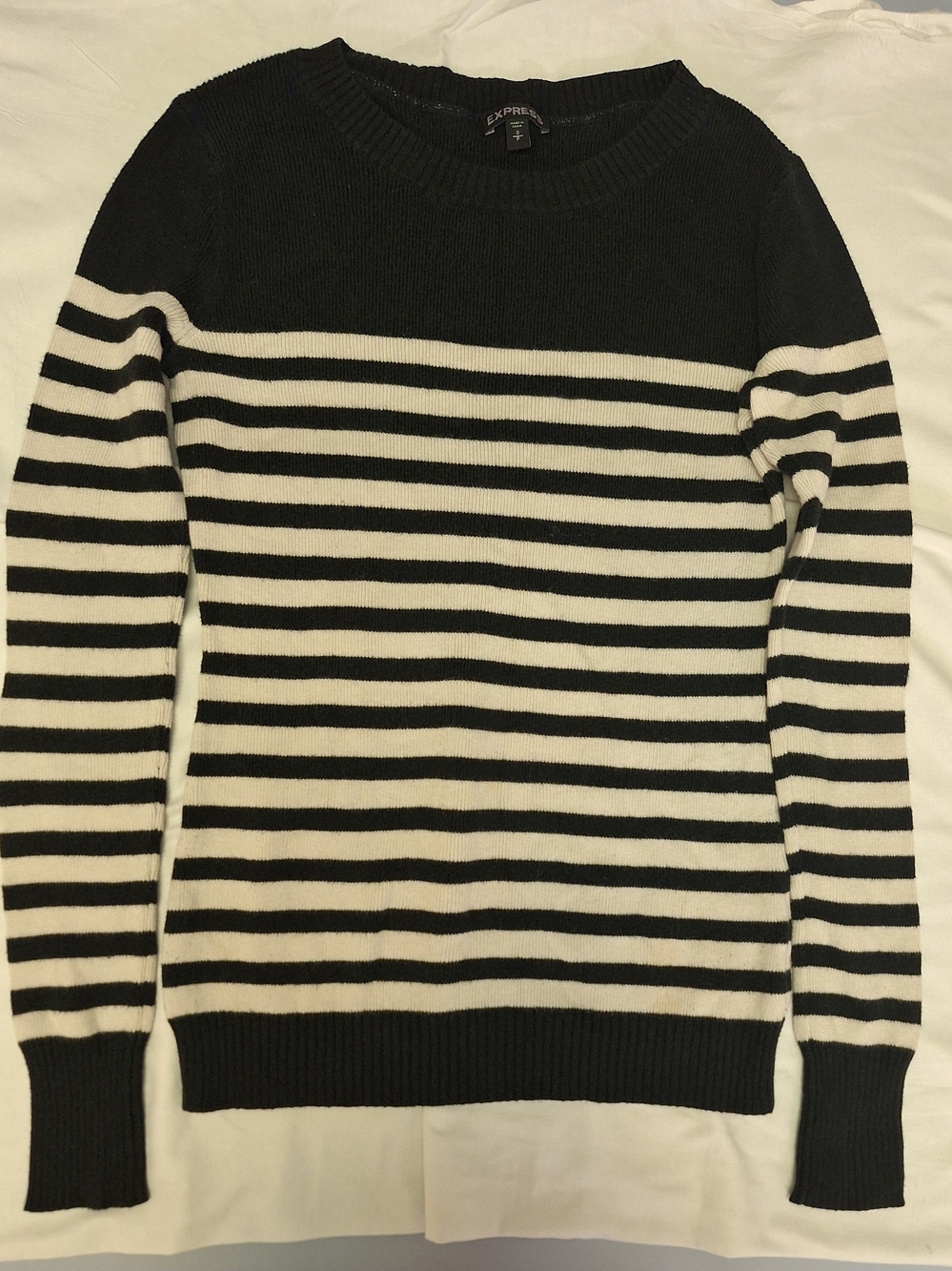 Express Black and White Striped Crewneck Sweater